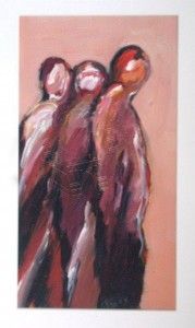Cox , Richard KS 510 28.7.1950 Holmfirth/GB - Soest Conspirators III Malerei, Acryl auf Karton, unter Glas gerahmt 1991 39,5x21,5 61,5x43 Zwei Figuren, ppa Figur 